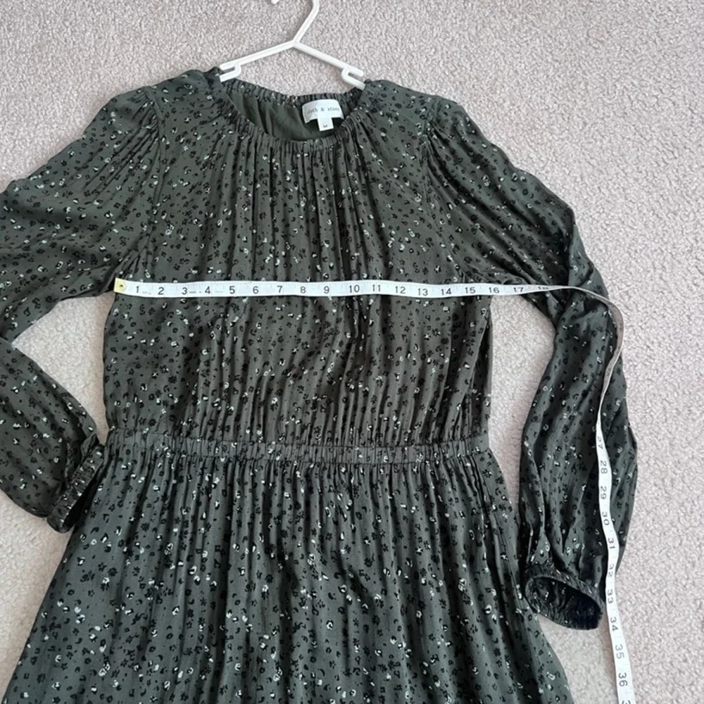 Cloth & Stone Olive Green Abstract Print Elastic Waist Long Sleeve Mini Dress‎ M